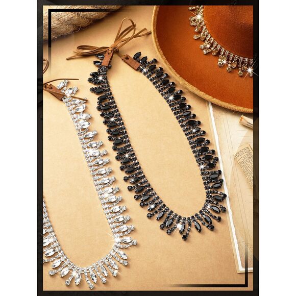 8767 3 Pcs Rhinestone Cowboy Hat Band For Women Men Cowgirls Fringe Hat Belt - Picture 4 of 6